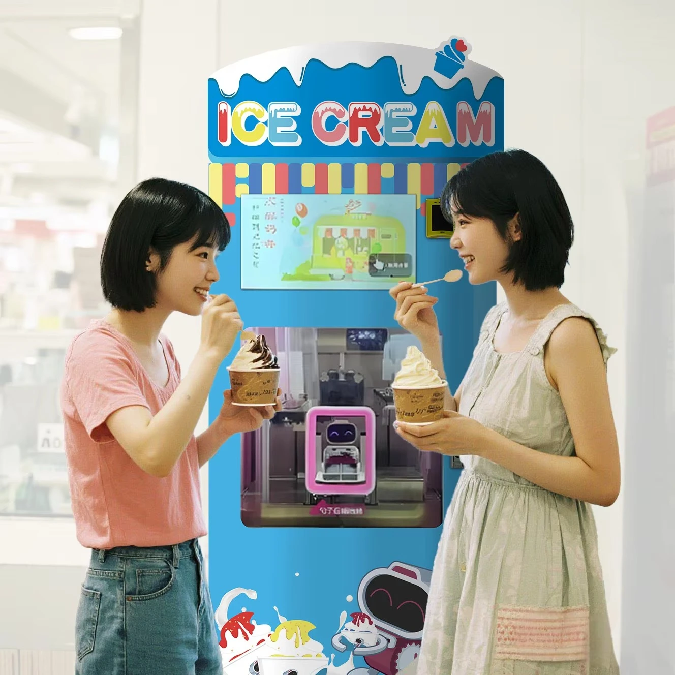Frozen Dessert Vending Machine Compressor Safety  Start Lockable Cabinet Tourist Spot Multi Flavor Ice Cream Vending Equipment