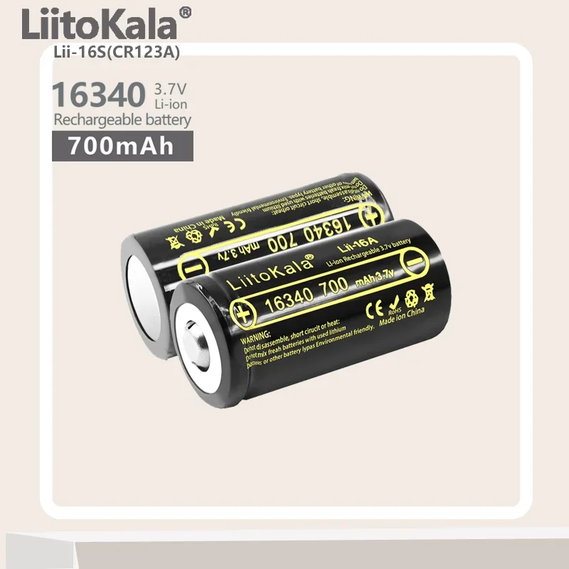 2/4PCS LiitoKala Lii-16A Li-ion 16340 Battery CR123A Rechargeable Batteries 3.7V CR123 for Laser Pen LED Flashlight Cell+charger