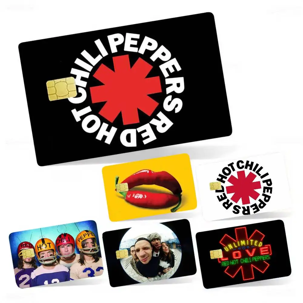

R-Red Hot Chili Peppers Band 4pcs 1Set Laser Holographic Sticker Skin Cover for Credit Bank Debit Card