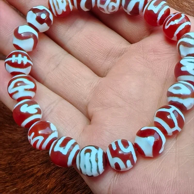 Tibetan Treasure Vase Money Hook Multi Totem Red/White 10mm Agate Dzi Round Bead String Women's Talisman Jewelry Bracelet