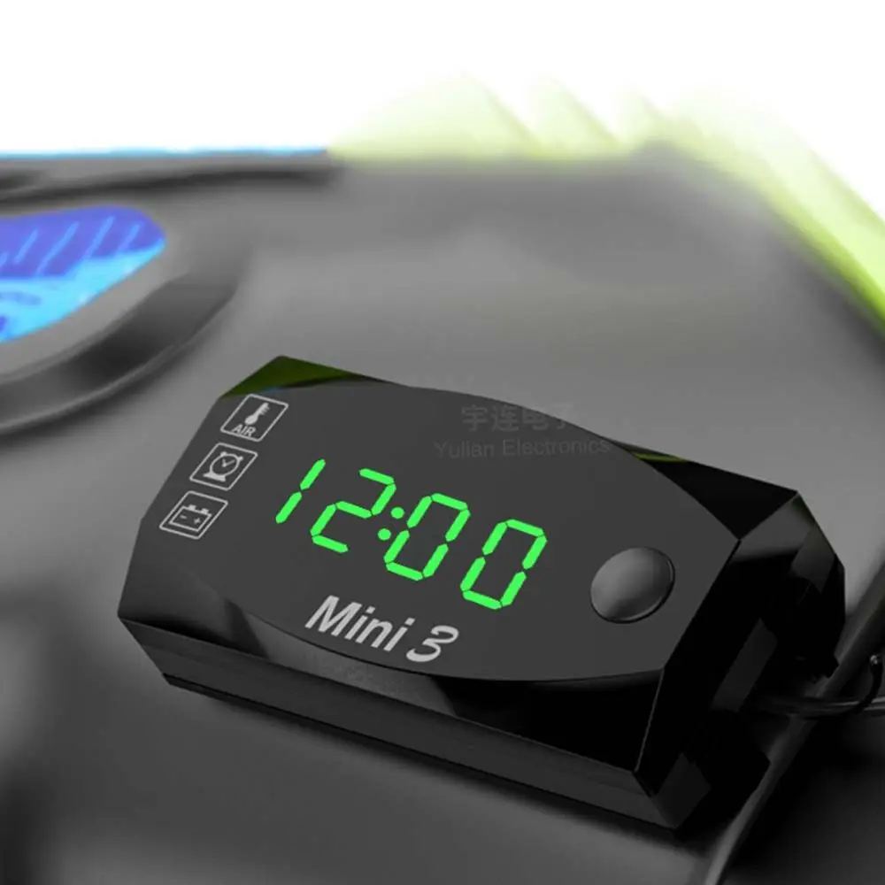 Portable Waterproof ABS Digital Display IP67 Motorcycle Electronic Clock Voltmeter LED Watch Thermometer