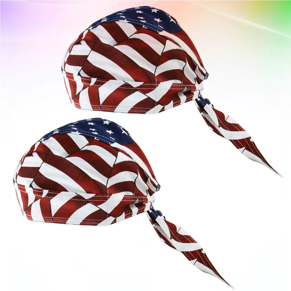 

2pcs Cotton American Flag Pattern Thickened Cycling Skull Headwear For Outdoor Sports Breathable Comfortable Skullcap Headwrap