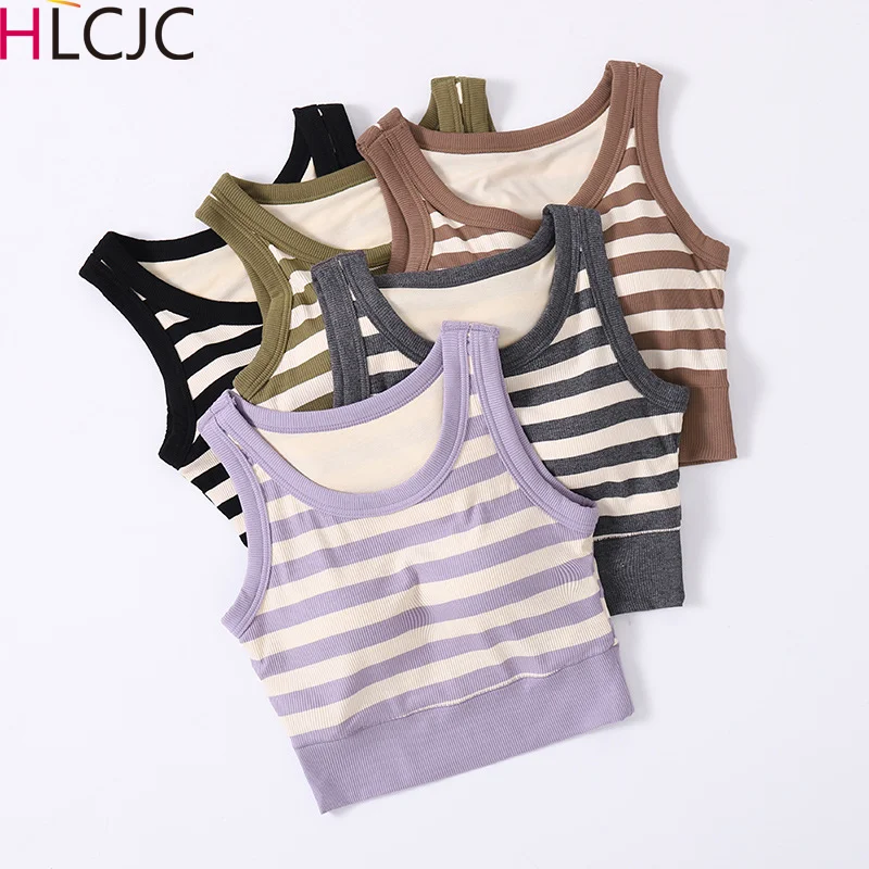

Women's Summer Camisole Vest Top Striped Vest Ribbed Knitted Fitted Sleeveless Crop Tank Tops For Shopping Dates Travel Sport