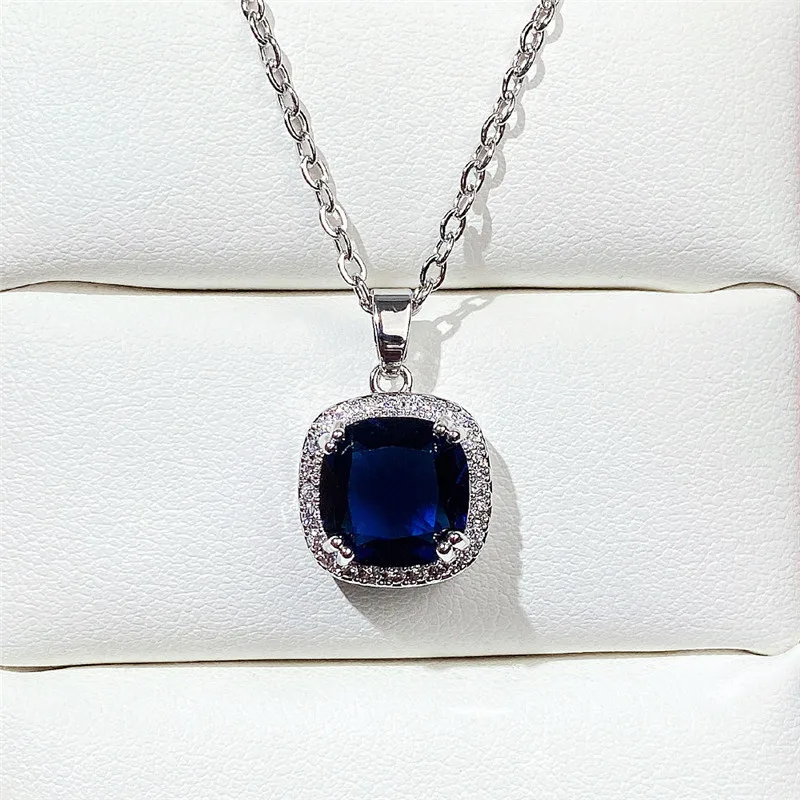 CAOSHI Charming Necklace Lady Anniversary Jewelry with Blue Stone Trendy Modern Style Accessories for Engagement Ceremony Party