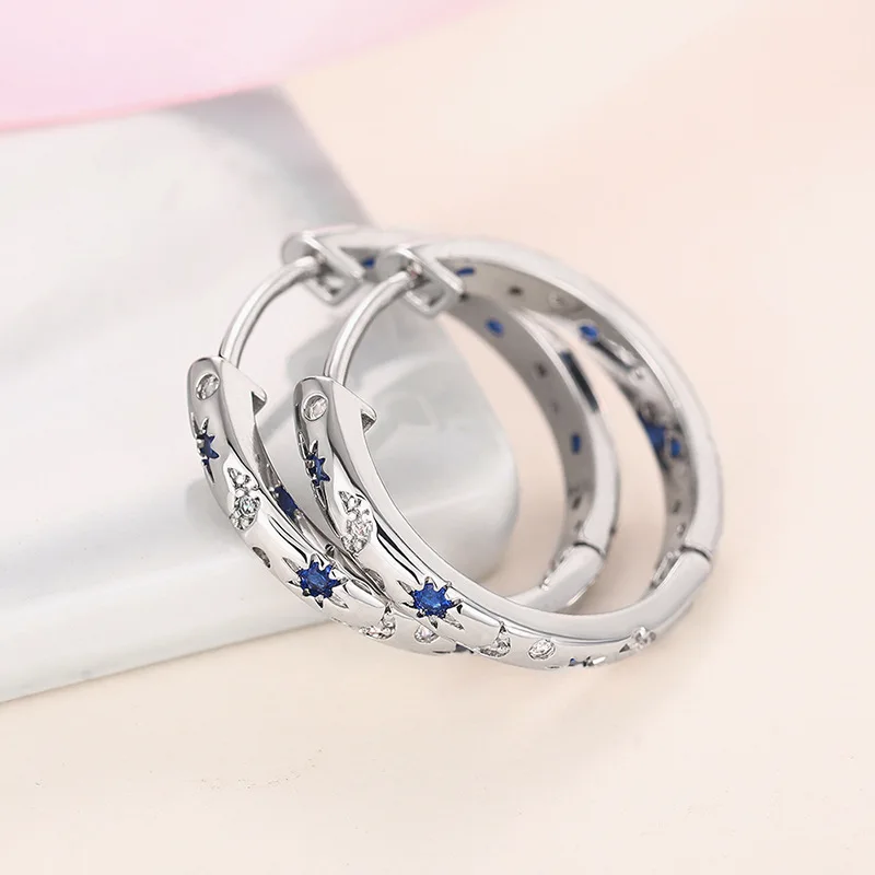 Fashion Silver Color Metal Carving Sun and Moon Hoop Earrings for Women Party Engagement Wedding Earrings Jewelry