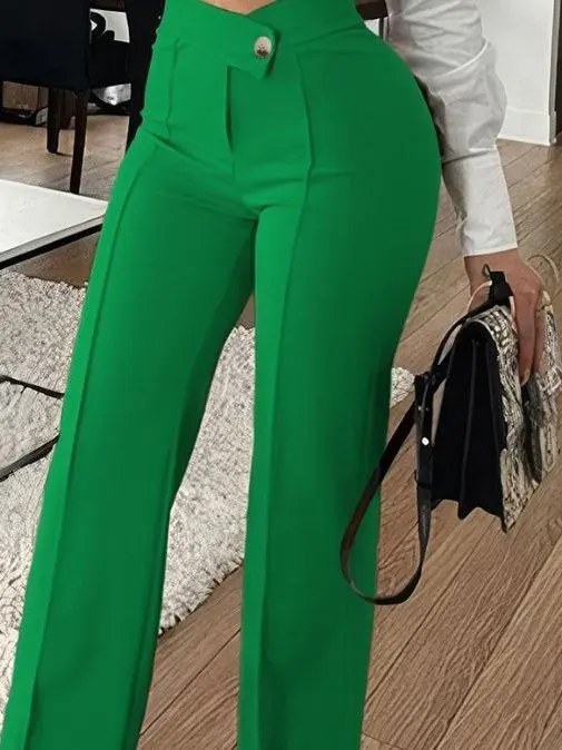 High Waist Casual Trousers for Women Faionable Straight Leg Long Pants Polyester Fiber Iron Free Thin Autumn Season