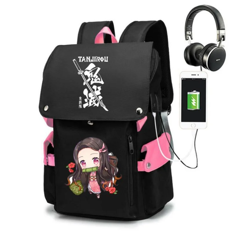 Demon Slayer Print Rugzak Mochila Teenarges Schooltas Boekentas Anime Mannen Vrouwen Usb Oplaadpoort Laptop Schouder Outdoor Tas