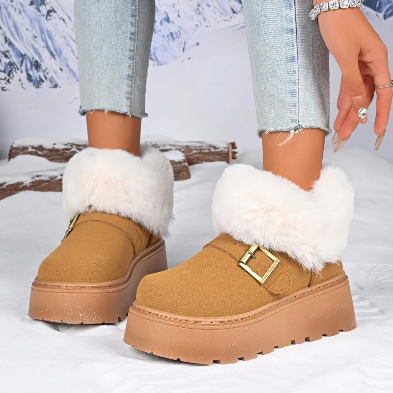 Зимние сапоги с рукавами, новые зимние замшевые плюшевые туфли на платформе с круглым носком, нескользящая износостойкая хлопковая обувь на танкетке Зимние сапоги с рукавами, новые зимние замшевые плюшевые туфли на платформе с круглым носком, нескользящая износостойкая хлопковая обувь на танкетке