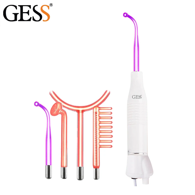 GESS Portable Handheld High Frequency Skin Wand, 4 in 1 Facial Wand Massager Machine, for Anti-Aging-Skin Tightening-Wrinkle Red