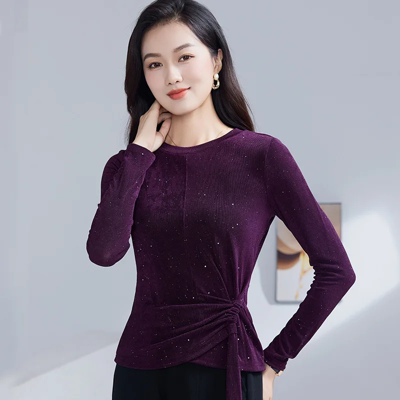 Herbst/Winter Schlankheits-Top für lateinamerikanischen und Gesellschaftstanz, elegante, langärmlige, taillierte Bluse, vielseitiges Stretch-Top für Damen