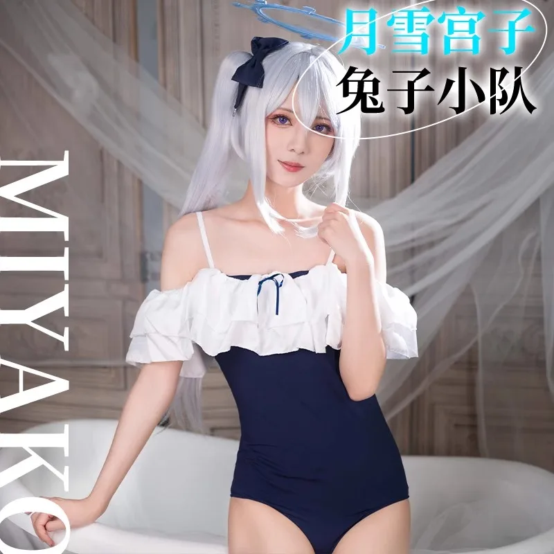 Game Blue Archive Tsukiyuki Miyako Swimsuit Cosplay Costume Swimwear Uniforms Suit Wig Headwear Halo Halloween Carnival Party