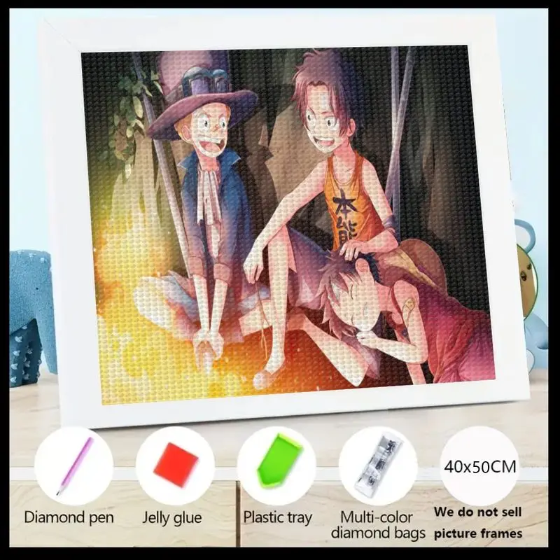 

1PC One Piece Anime Sabo Ace Luffy Diamond Painting 5D Full Drill ASL Brothers Campfire Adventure Scene Art DIY Kit, Vibrant Cry