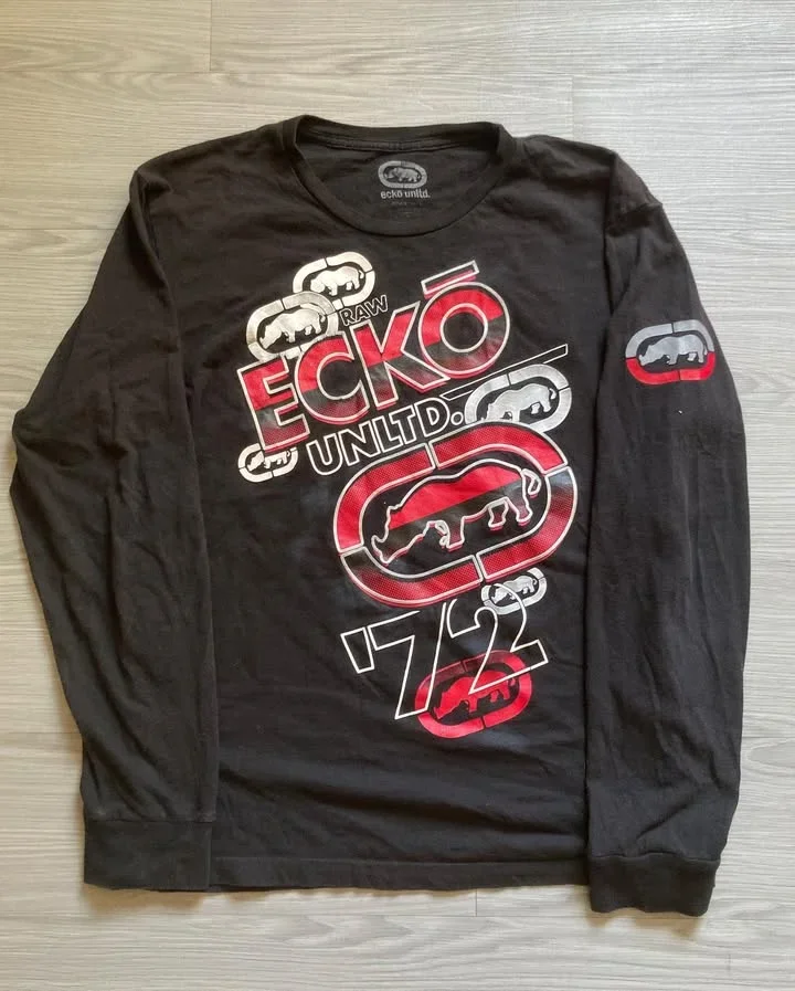 

Y2K MMA ECTO с принтом, винтажная хлопковая рубашка с длинными рукавами в американском стиле Харадзюку, готическая одежда, топы