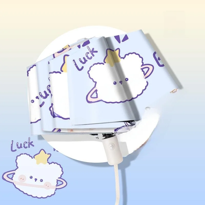 مظلة رقمية أوتوماتيكية ثلاثية الطي بتصميم كرتوني، واقية من الشمس باللون الأسود، حماية من الأشعة فوق البنفسجية، مقاس كبير للاس... #2