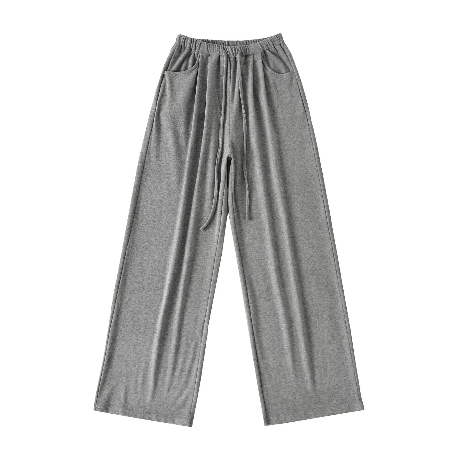 ارتفاع الخصر الرباط مستقيم الساق Sweatpants المرأة فضفاضة تناسب ملابس العمل غير رسمية بنطلون واسعة الساق السراويل طول طويل