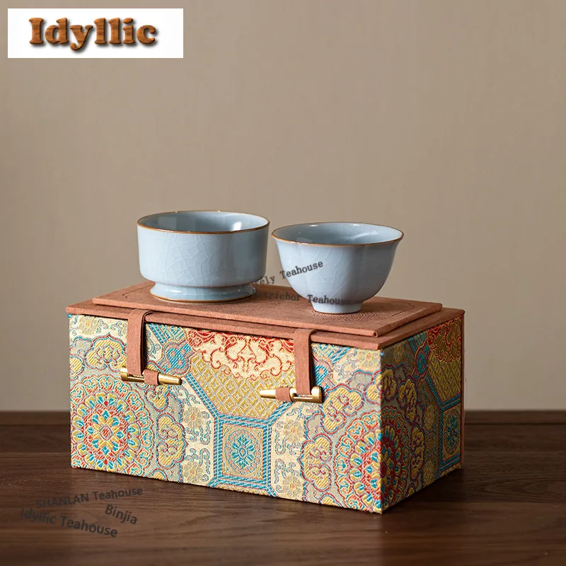 

2pc/set Ru Kiln Petal Bamboo Joint Teacup Vintage Tea Bowl Beautiful Tea Cup Tea-tasting Personal Cup Jianzhan Master Cups Cha