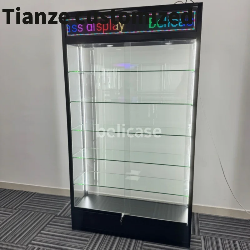 Customized-store display cabinet with digital screen smoke shop accessories glass show display cases Smoke