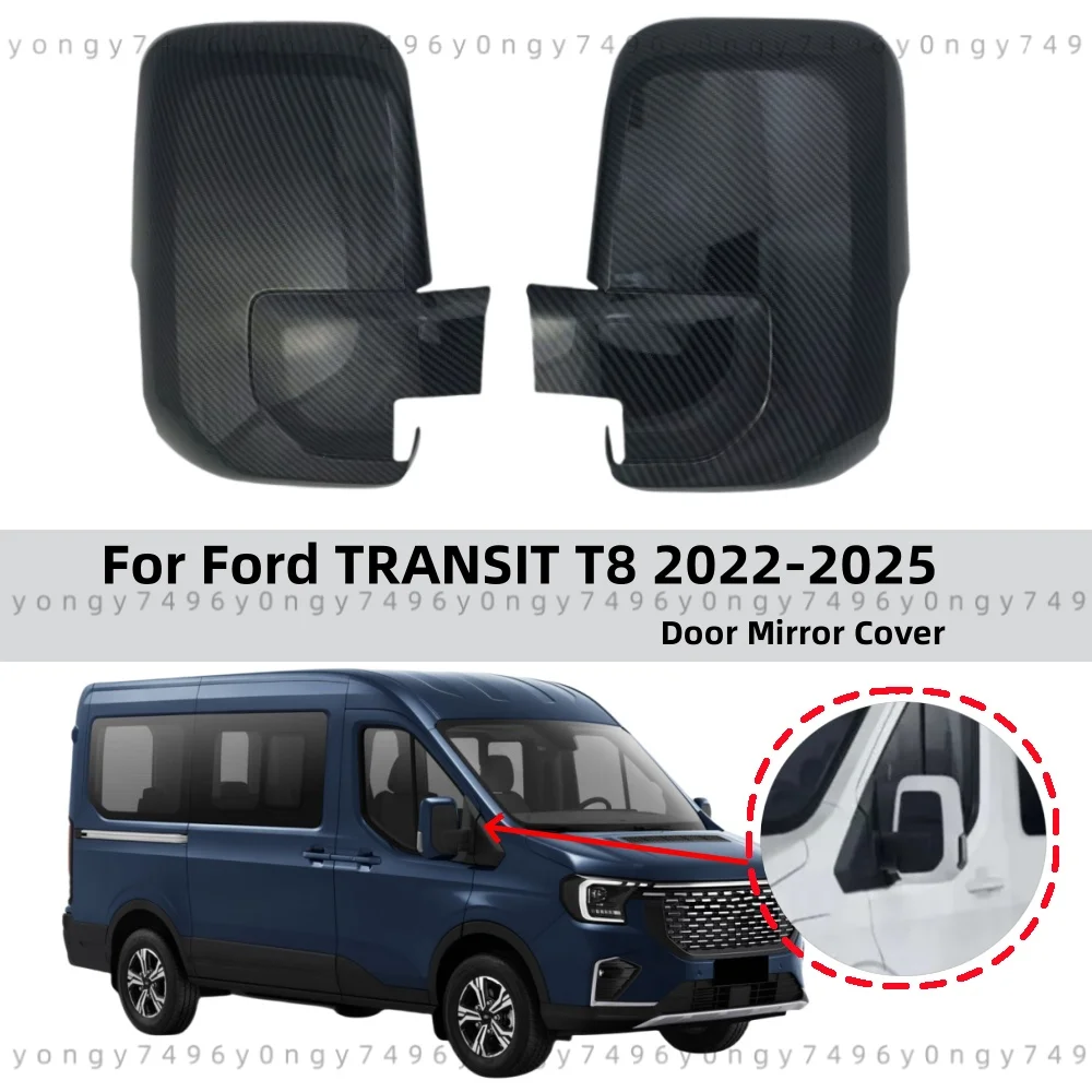 

Gloss Carbon Fiber Door Mirror Cover Trim Paste Style Chrome Car Rearview Accessories For Ford TRANSIT T8 2022 2023 2024 2025