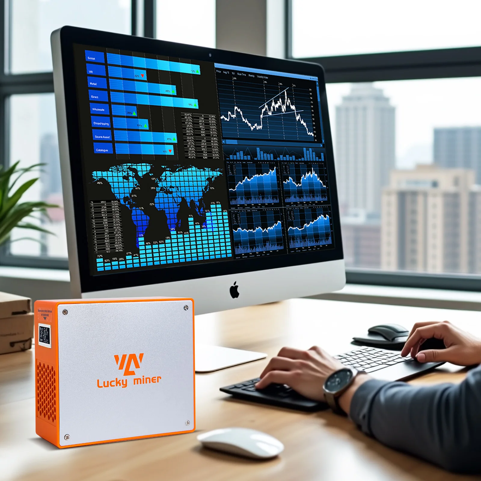 Litecoin&Dogecoin Miner Lucky Miner LG07 Scrypt Algorithm ASIC Miner 11MH/S 2.4GHz WiFi or Hotspot Quiet Include PSU，Orange