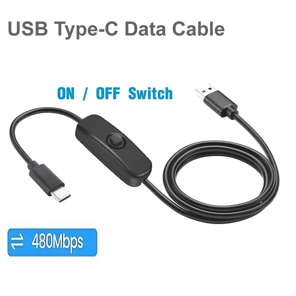 USB to Type-C Data Cable with On/Off Switch for Quick Charging Data Transfer, USB Type-C Power Switch Cord for Phone LED USB Etc