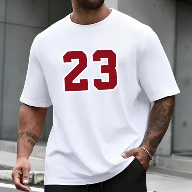 Men's Casual Round-Neck Short-Sleeve T-Shirt Short-Sleeve T-Shirt with “23” Print Breathable Short-Sleeve Basketball T-Shirt