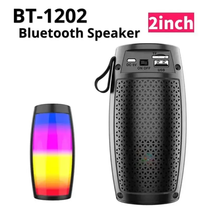BT-1202 Portable Bluetooth Speaker with 360° Colorful LED Lights, Subwoofer, and Car Audio MP3 Player Function