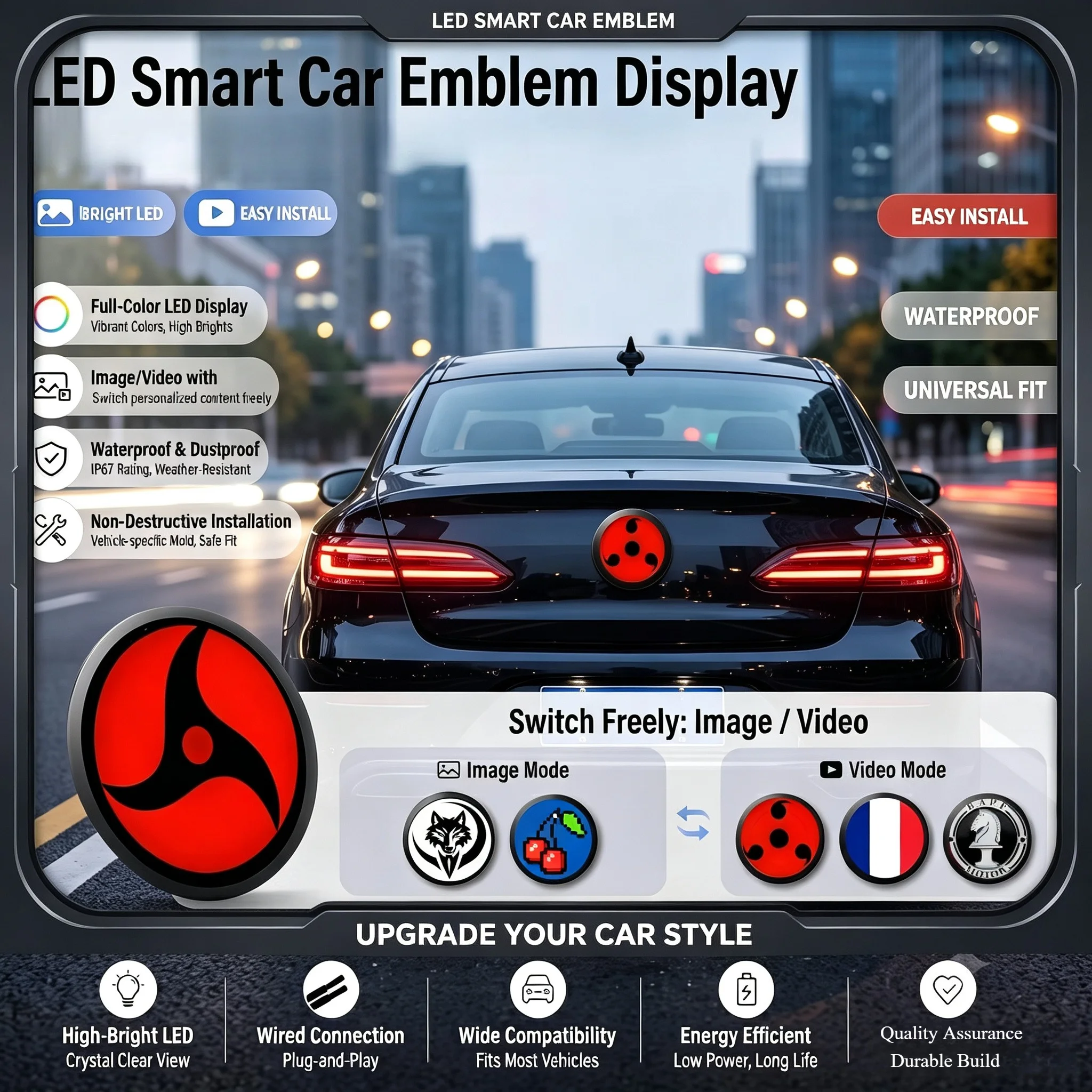 Smart Home Icon - Emblem Mobil LED Dinamis untuk BMW,