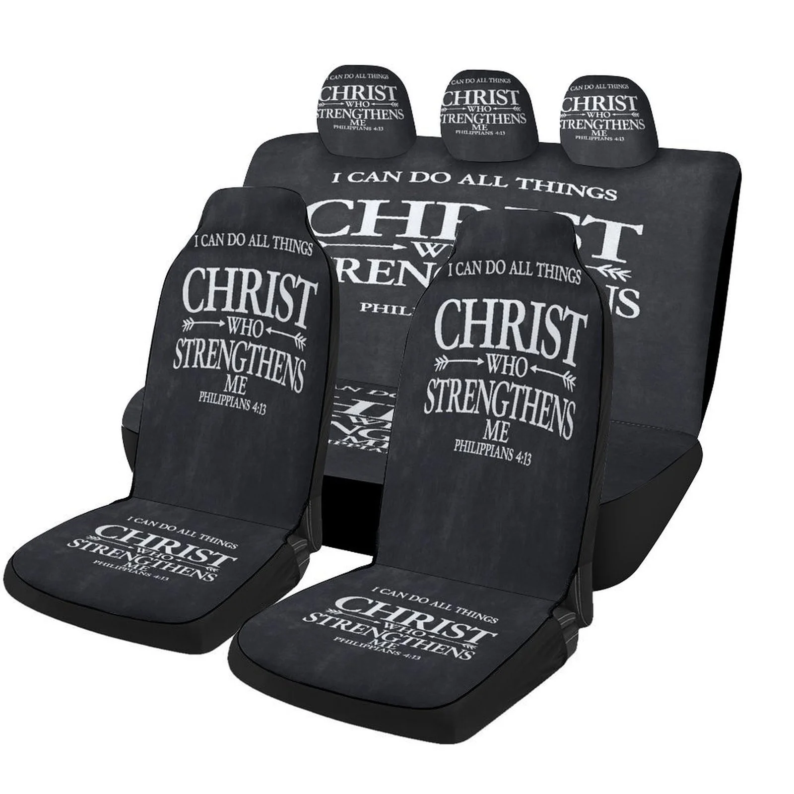 

Christ Strength Verse Designed Car Seat Cover Set For Most Cars, Trendy Novelty High-quality Car Seat Protector Covers Full Set,