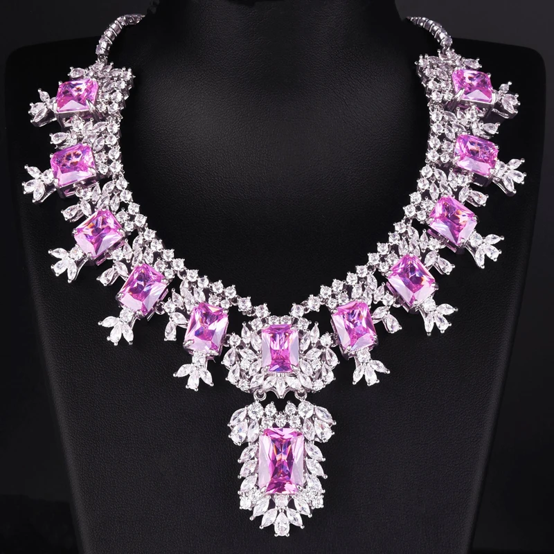 2025 Hot high-quality seiko cut powder high carbon stone necklace, bridal wedding luxury jewelry, factory direct sales