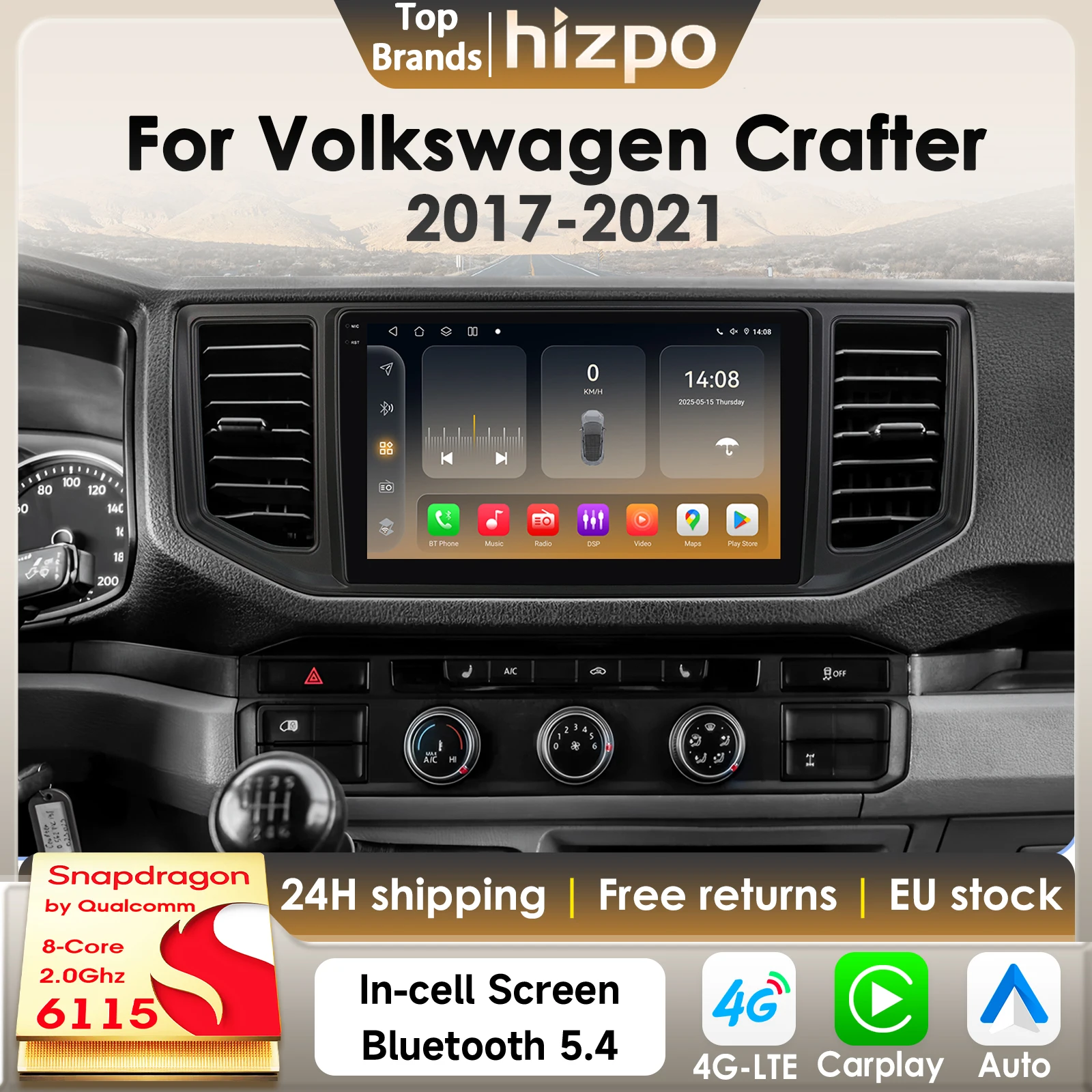 Hizpo 8Core 2Din Android 14 Autoradio Per Volkswagen Crafter 2017-2021 Auto Multimedia GPS 4G Carplay di Qualcomm Snapdragon 6115