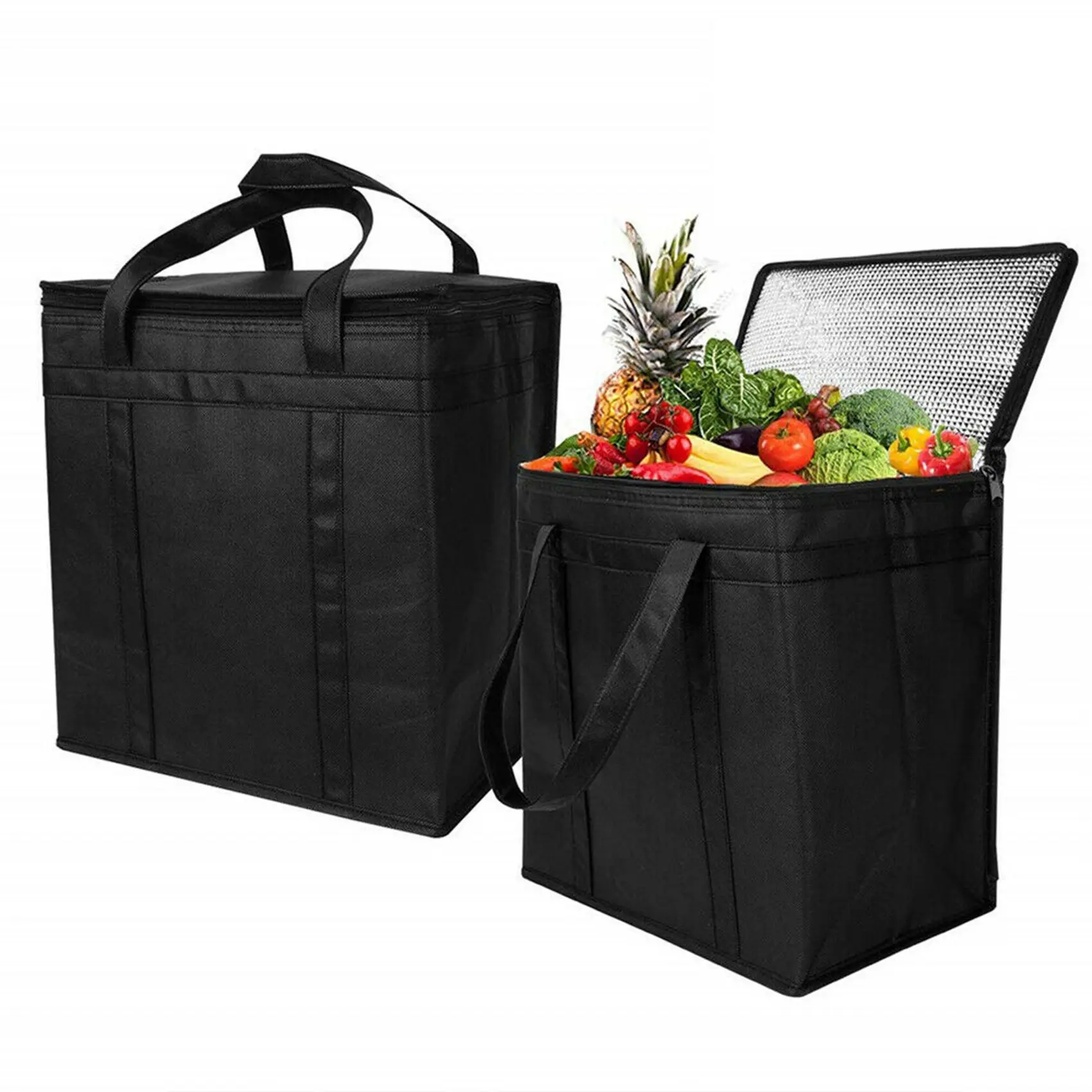 Hot kf-4 Pack Insulated Reusable Grocery Bag Food Delivery Bag With Dual Zipper