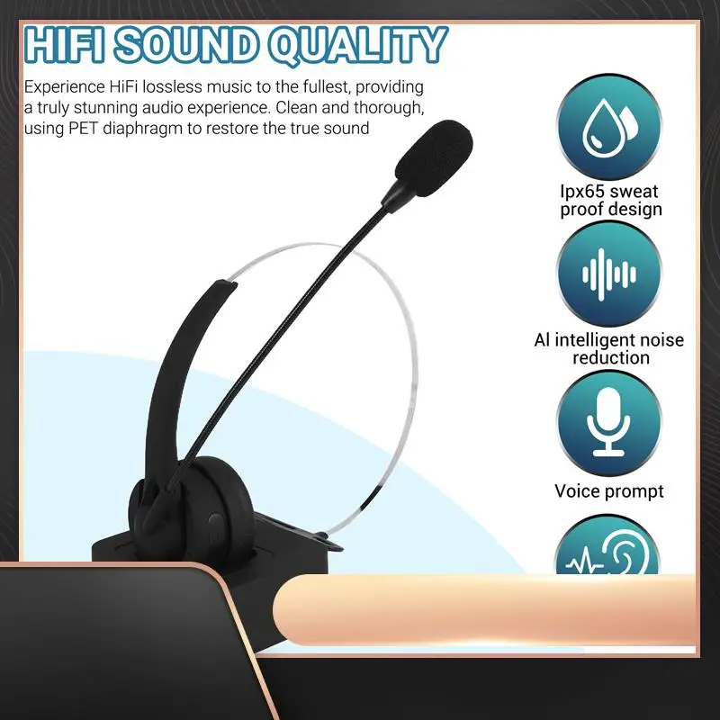 

Беспроводная Bluetooth-гарнитура с микрофоном, зарядная база, Hi-Fi наушники с шумоподавлением для ПК и ноутбука
