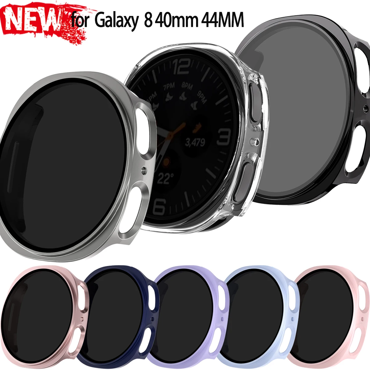 Sichtschutzfolie + PC-Hülle für Samsung Galaxy Watch 8 40 mm 44 mm, Bildschirmschutz aus gehärtetem Glas für Galaxy Watch 8 Bumper