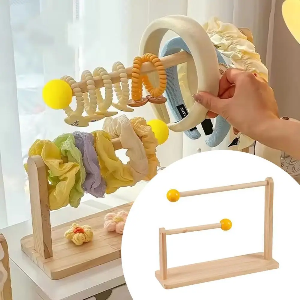 

Wooden Hair Band Hair Rope Hair Tie Holder 2 Layers Multifunctional Earring Bracelet Watch Necklace Stand Hairband Storage Rack
