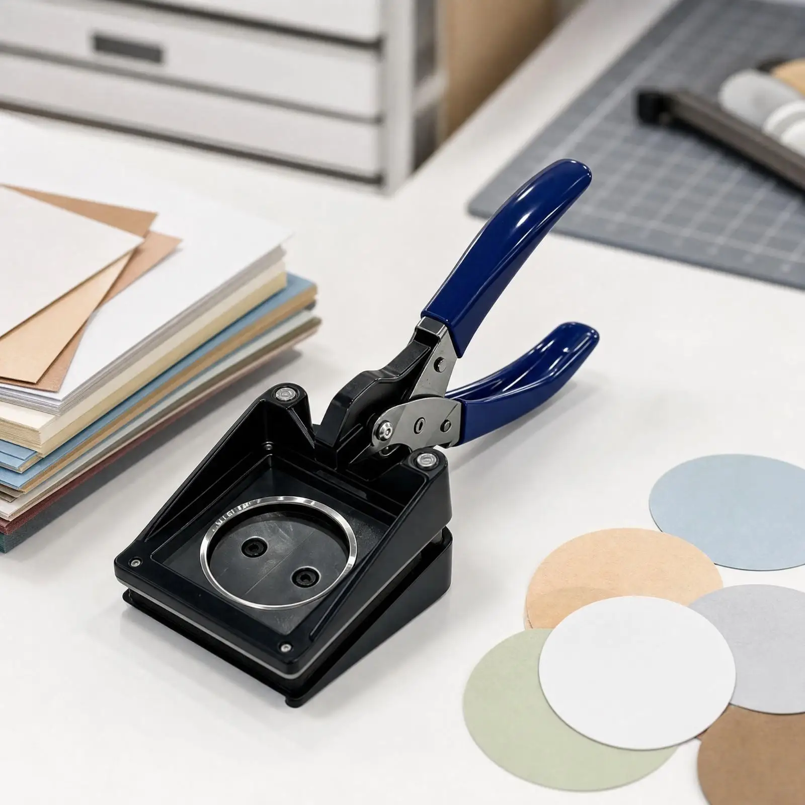 Metal Manual Round Paper Cutter for Photo Sampler Craft Projects with Plastic Base and Cutting Die