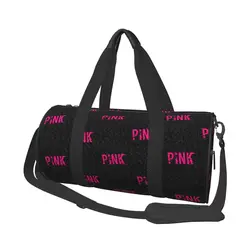 PINK Fashion Aesthetic Logo Gym Bag Pop Travel Training Sports Bags Men Design with Shoes Retro Fitness Bag Weekend Handbags