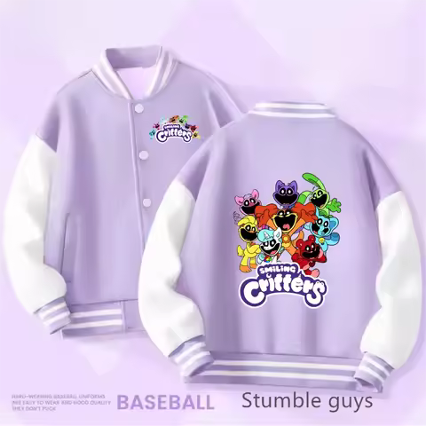 Smiling Critt Baseball Uniform Kids Clothes Boys Sweatshirt Hooded Kawaii Stitch Sonic Pokemoned Long Sleeve Jacket Girls Hoodie
