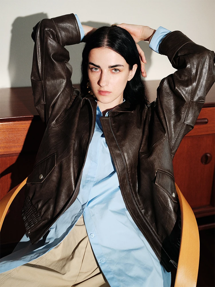 RoseLingLing Giacca in pelle stile biker retrò da donna, con cerniera e collo alto, cappotto da motociclista in pelle PU a maniche lunghe