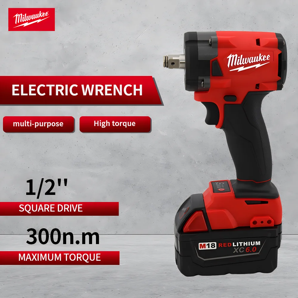 Milwaukee Brushless Electric Impact Wrench Brushless 1/2'' inch LED Work Light Cordless Electric Drill 18V Battery Power Tools