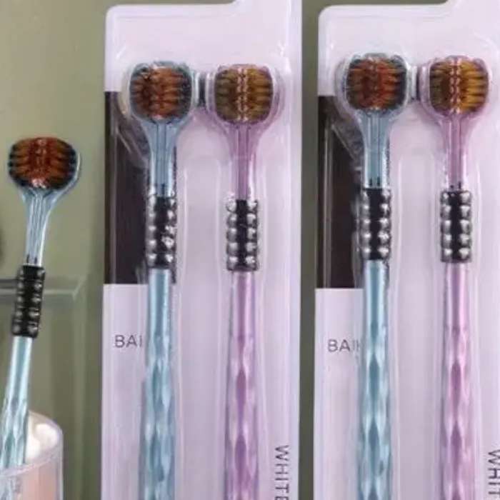 2pcs 3D Stereo Three-Sided Toothbrush Ultra Fine Soft Hair Adult Toothbrushes Tongue Scraper Oral Care 360° Cleaning Teeth Brush
