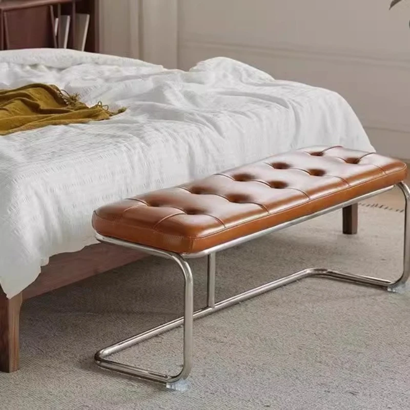 

Shoe changing stool Nordic stainless steel shoe changing stool household bench cloakroom simple bedside stool footstool dining