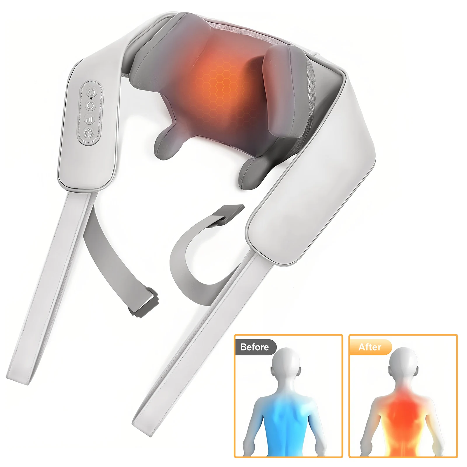 

Массажер шиацу для шеи и спины с подогревом, массажер для глубоких тканей для спины, ног и шеи, релаксация, 6D массажные головки, 5 нагревателей