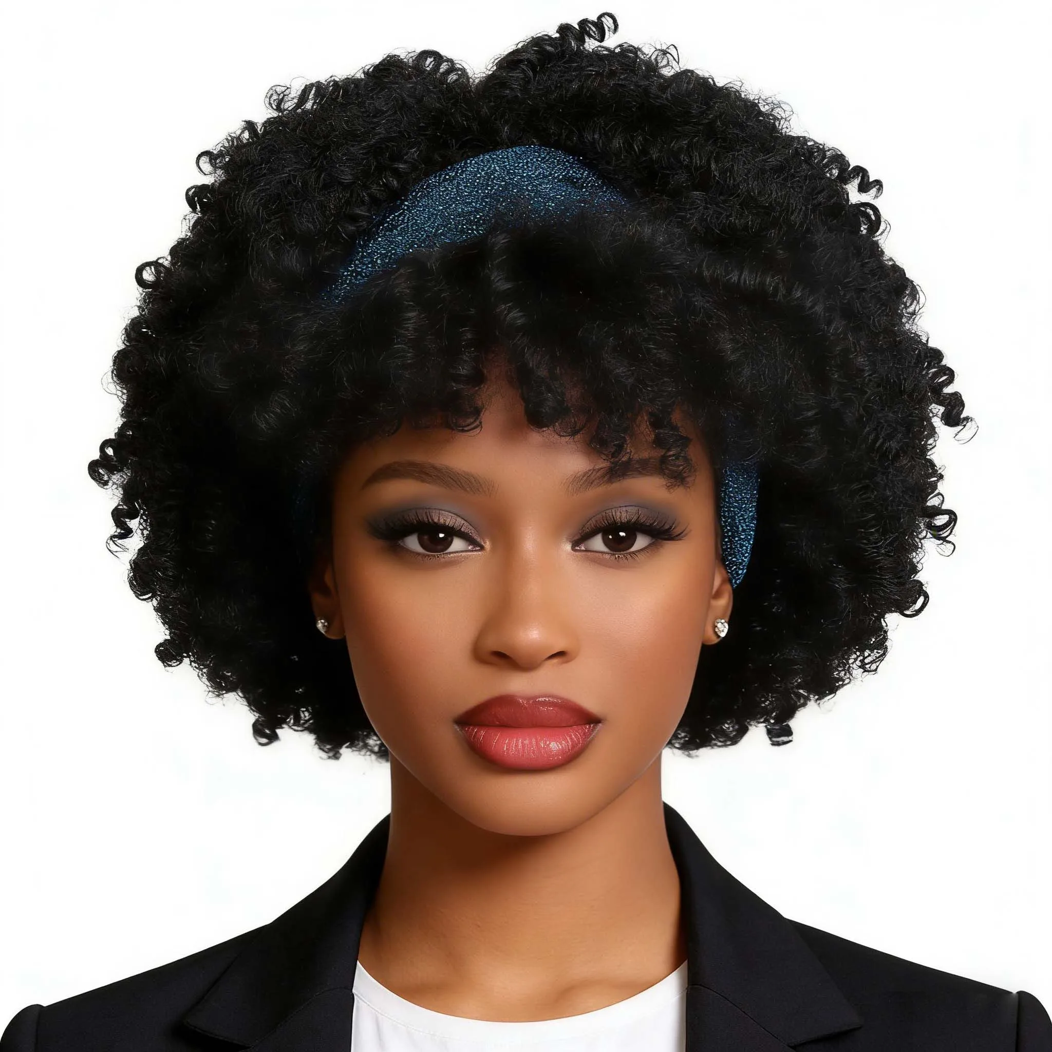 

Synthetic Wigs Shot Black Afro Curly Headband for Women Fluffy Glitter Turban with Drawstring Wig for Daily Party Cosplay Use