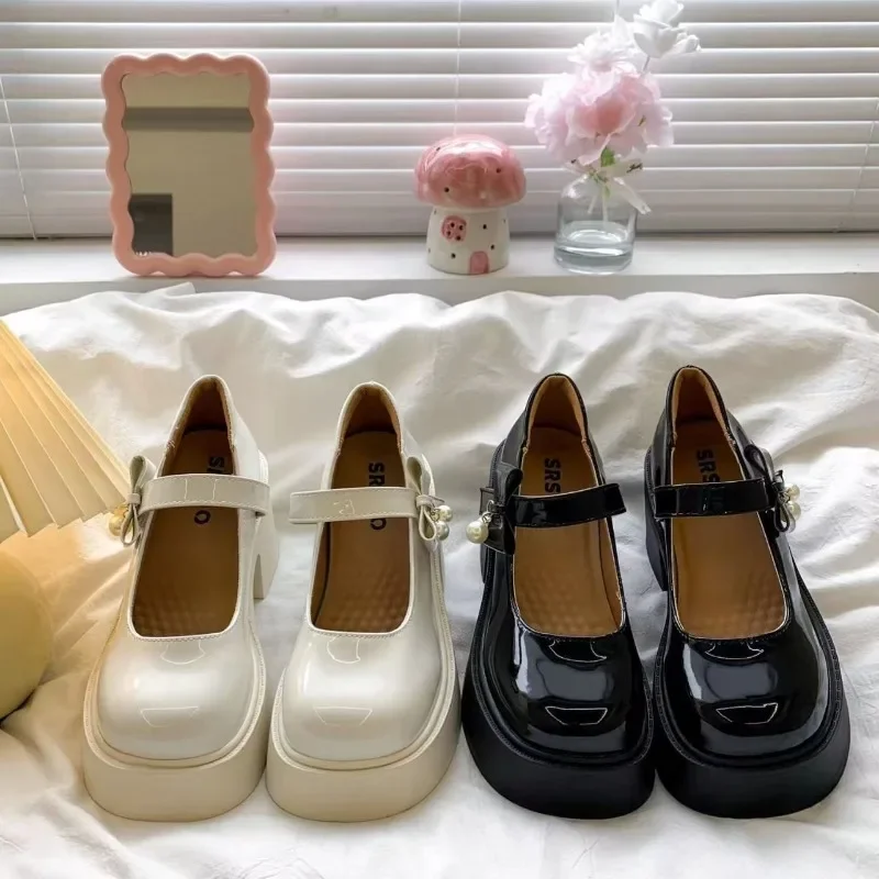 

Новые весенне-осенние женские туфли на толстой подошве и высоком каблуке 7 см с круглым носком, пикантные модные туфли на платформе, туфли Мэри Джейн