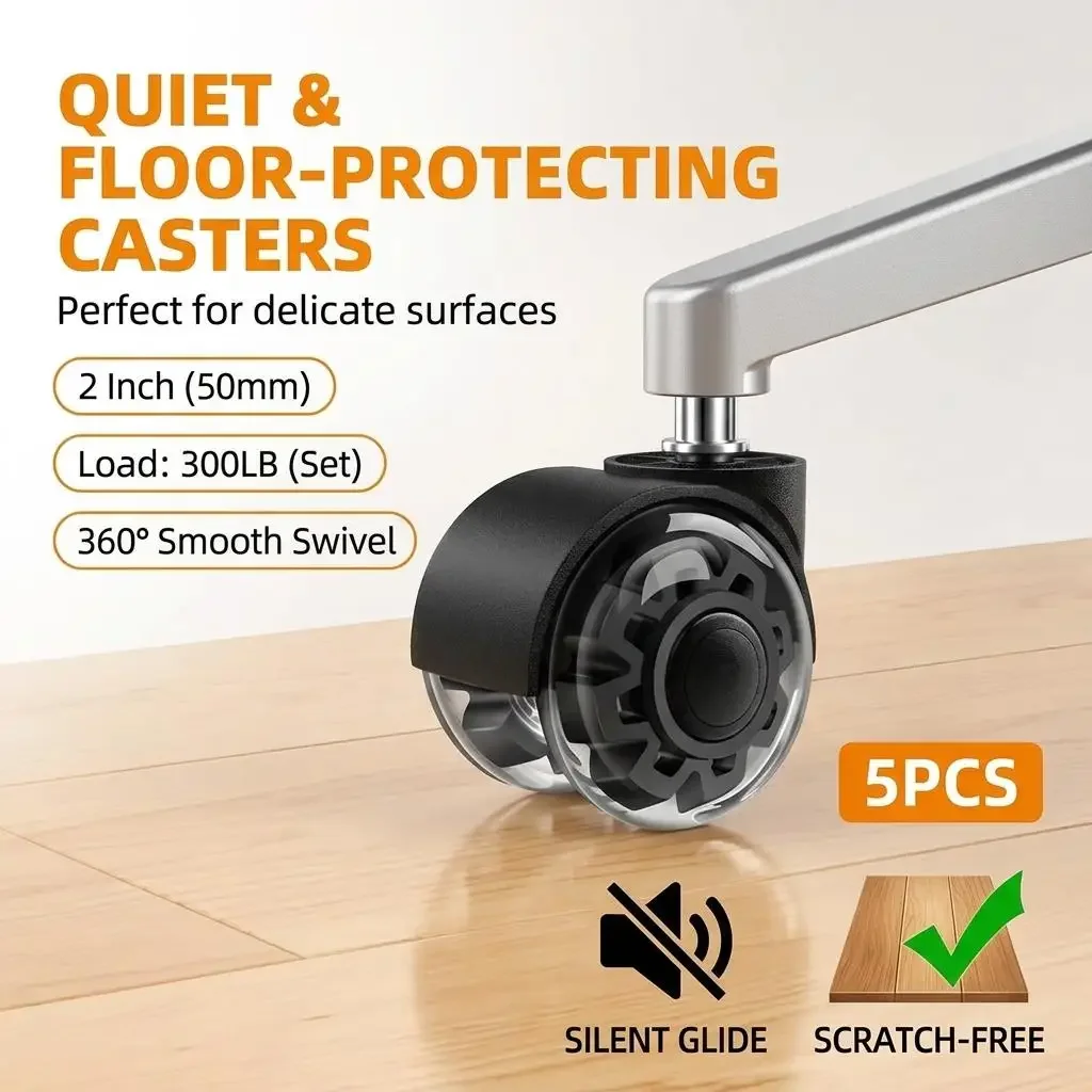 5 Pcs/Lot Heavy Duty 2 Inch M10 Office Chair Wheels Replacement Quick Quiet Rolling Chair Casters for Business Computer Desk