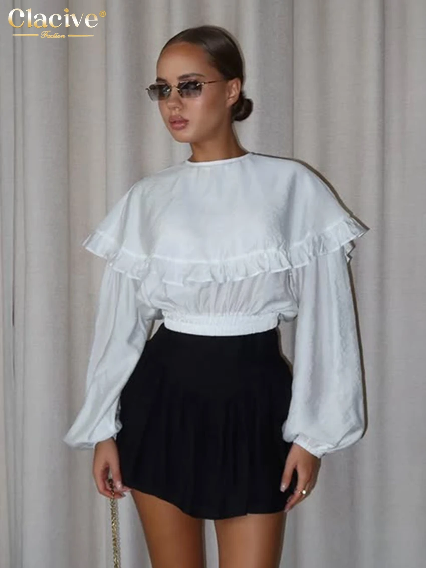 เสื้อเชิ้ตผู้หญิงสีขาวทรงหลวมสไตล์ลำลอง คอลเลคชั่น 2026 แบรนด์ Clacive คอทรงโอ แขนยาว ดีไซน์เรียบหรู คลาสสิก เสื้อผ้าผู้หญิง