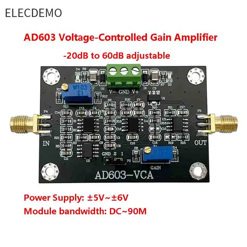 

AD603 voltage controlled gain amplifier module VCA high bandwidth -20~60dB gain manual or external DA program control