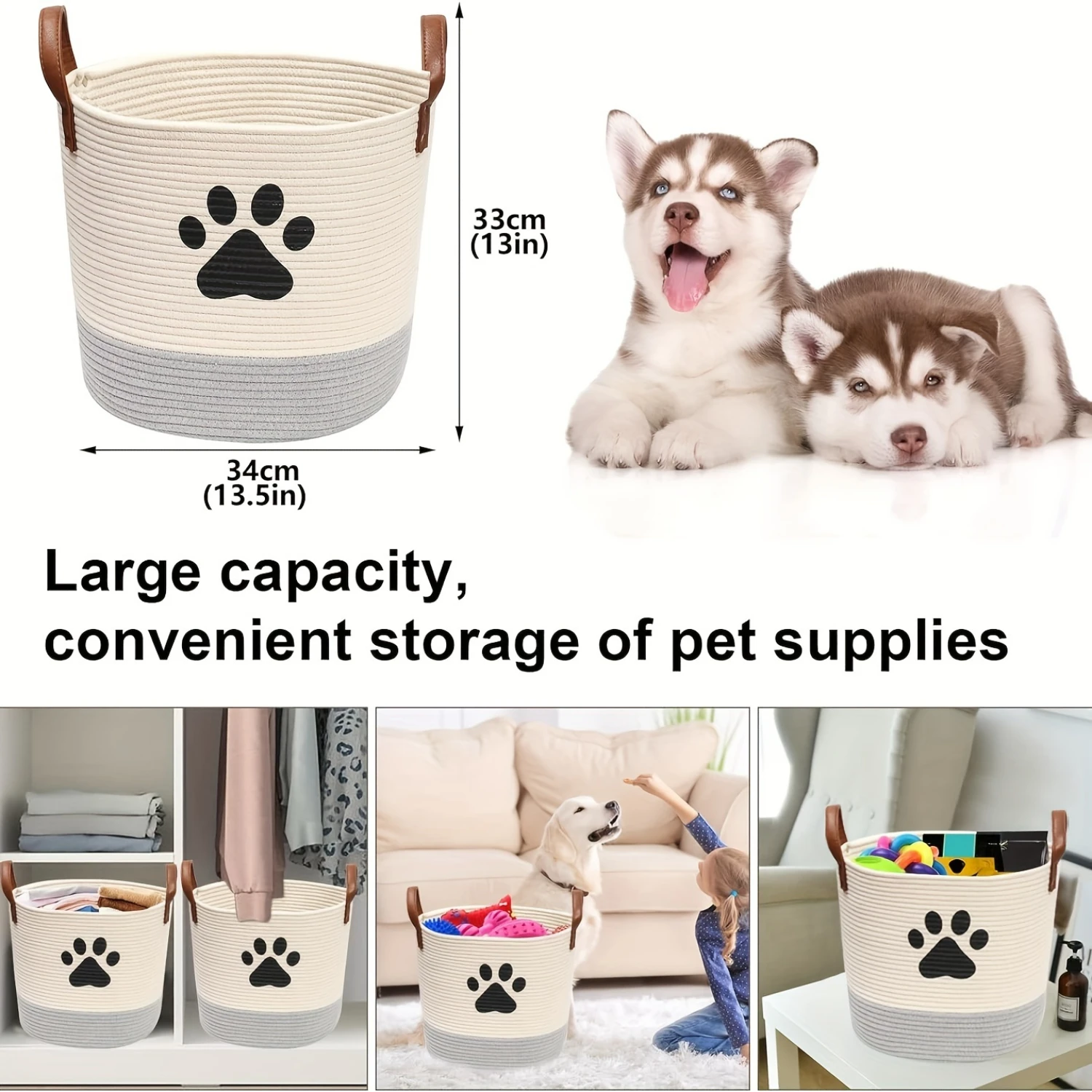 Extra-Large Cotton Dog Toy Basket - Foldable Pet  Bin For Toys, Blankets & Accessories - Durable Polyester Organizer In Slate Gr