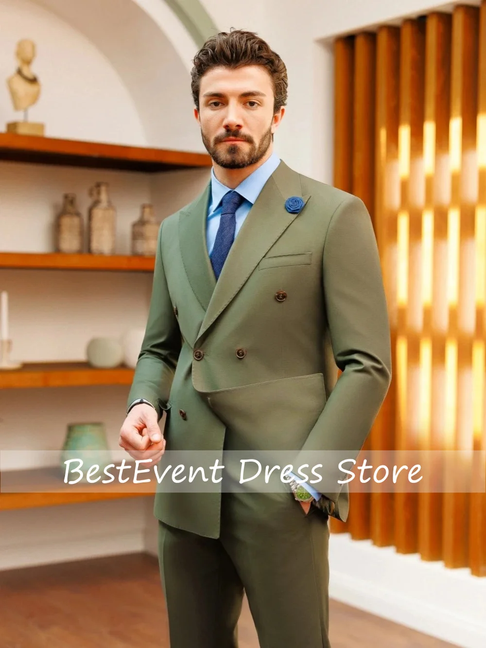 Hot Sale Handsome Men's 2 Pieces Formal Suit Set Blazer Pants Wedding Groom Tuxedo New Double Breasted Men's Suits  Customized