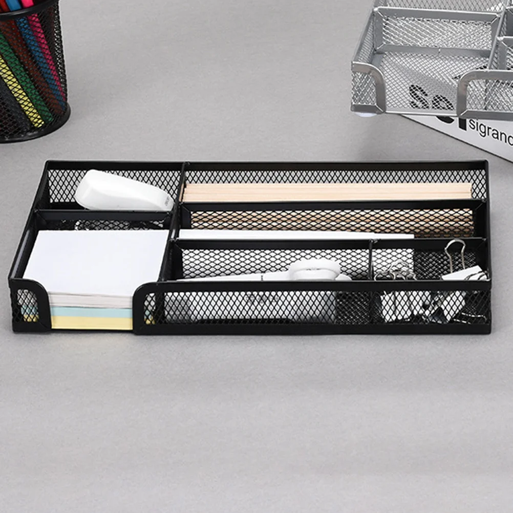 

Metal Mesh Tray 6-Compartment Drawer Storage For Office Supplies Anti-Slip Pads Rounded Corners Desk Organizer Tray Office